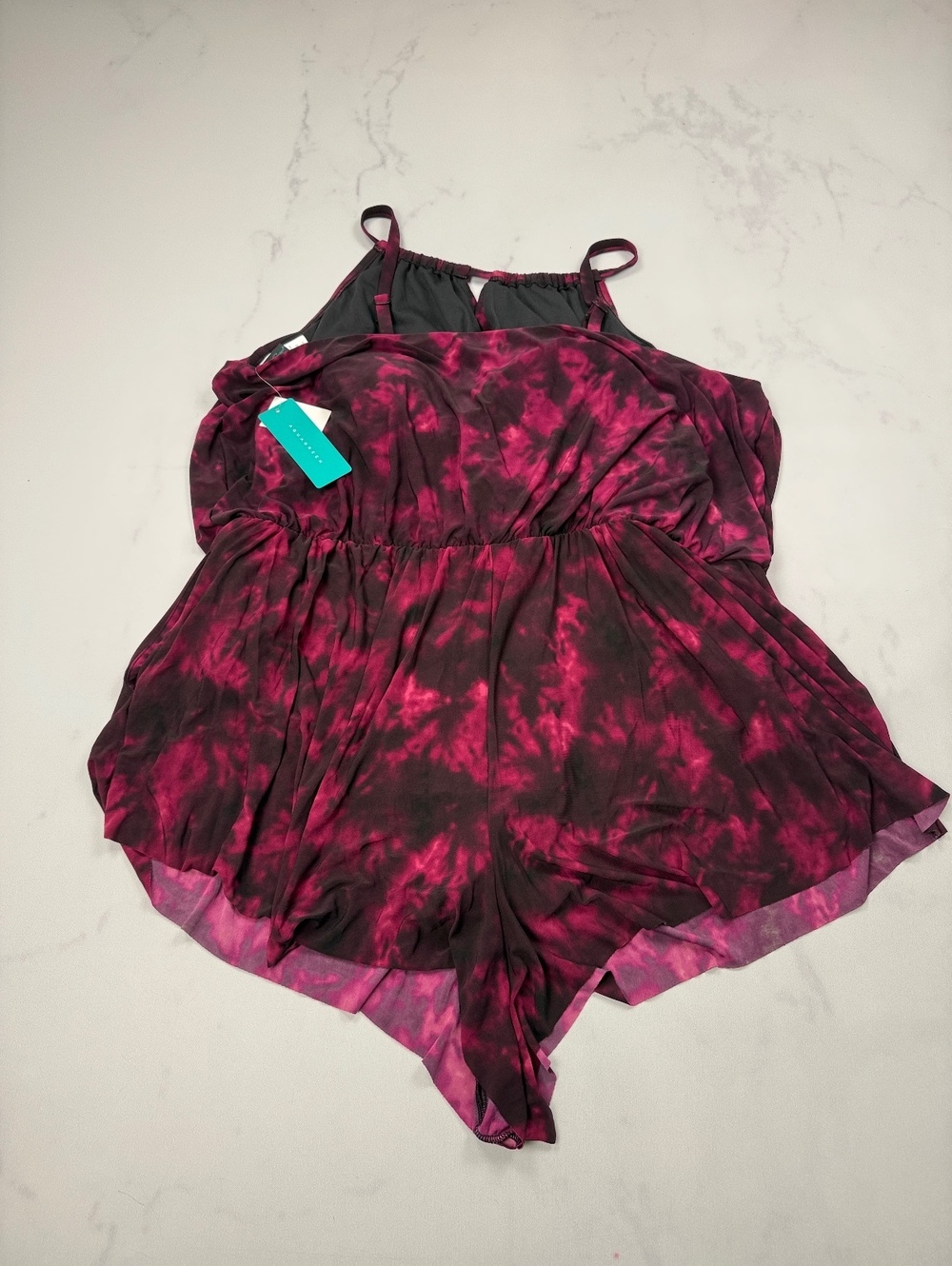 Aqua Green Printed Romper Burgundy Modern Statement Piece - Womens 24W